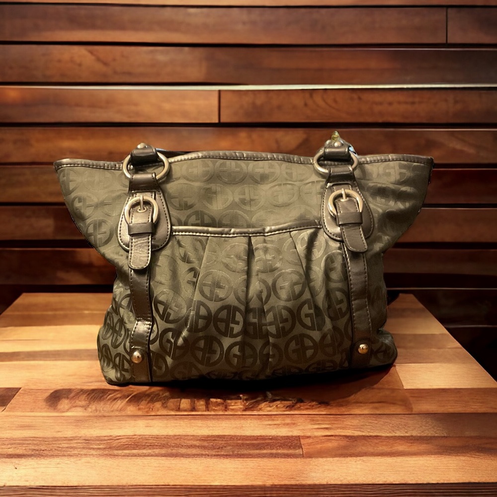 Giani Bernini Soft Touch Logo Fabric 3  Pocket Silver Hardware Double Handle Bag
